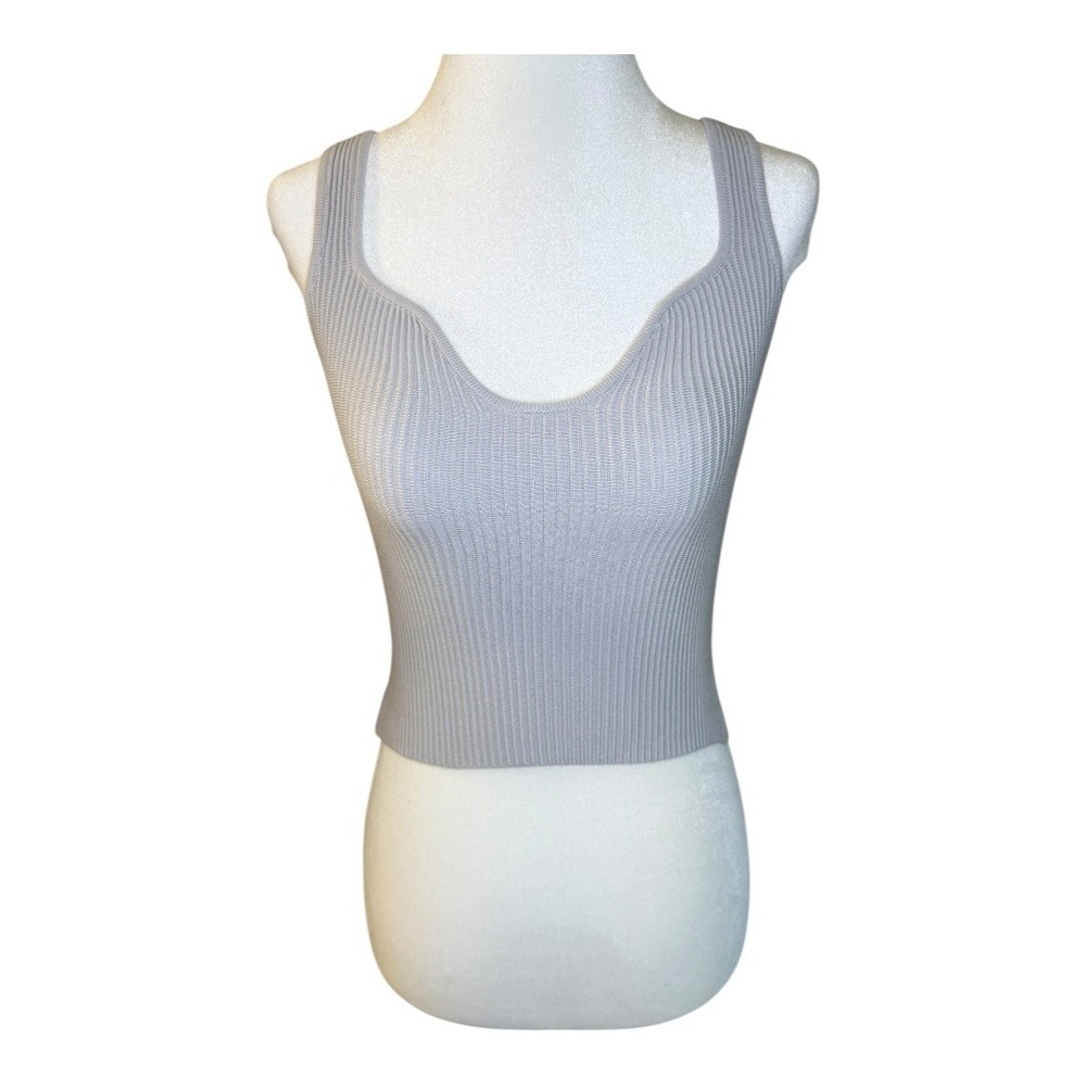 NSR Knit Tank Top Ribbed Sleeveless Cropped Gray Sweetheart Neck XS NWOT